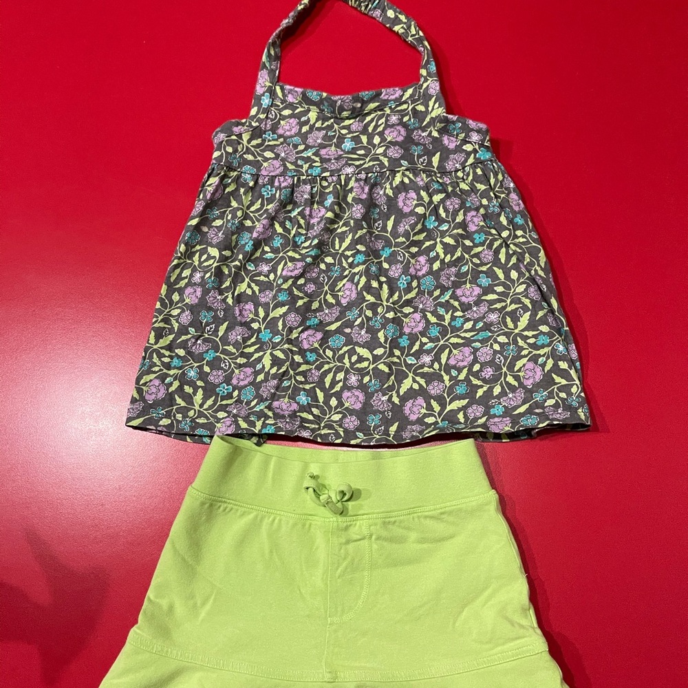 GIRLS- Old Navy Halter Top (floral) & Skirt (Faded Glory-Green) SIZE-3T